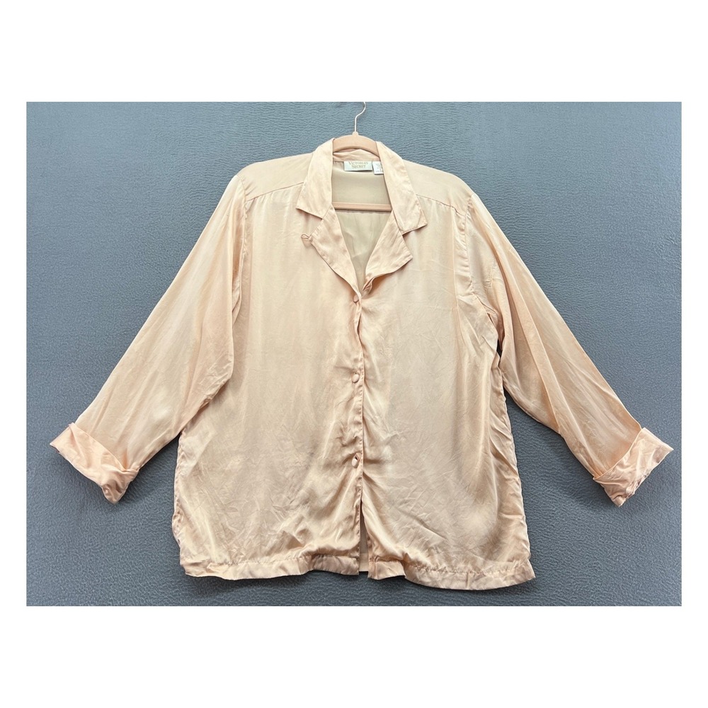 VTG Victorias Secret Gold Label 100% Silk Pajama Top Peach Pink Small 14282